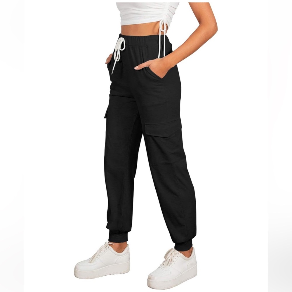 Black Cargo Jogger Pants for Women